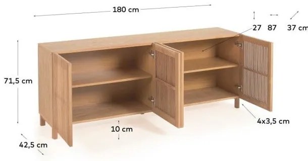 Natúr színű alacsony komód tölgyfa dekorral 180x72 cm Beyla – Kave Home