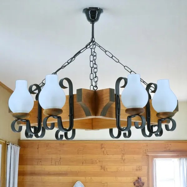 Brilagi - Csillár láncon QUEEN 8xE14/40W/230V bükkfa