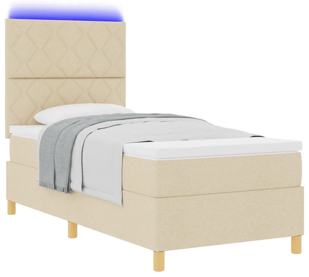 Box Spring Ágy Matraccal & LED Krém 90x200 cm Szövet