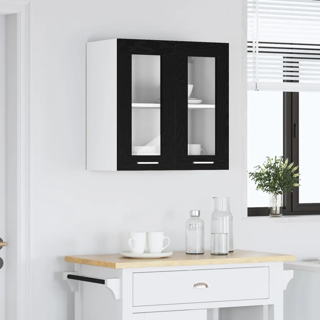 Függő Üveg Szekrény Fekete Tölgyben - 60x31x60 cm