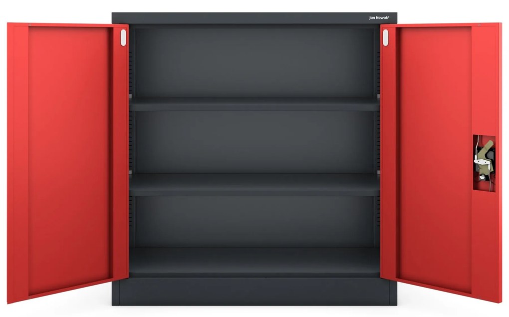 Alacsony fém irattartó szekrény BEATA, 900 x 930 x 400 mm, antracit-piros