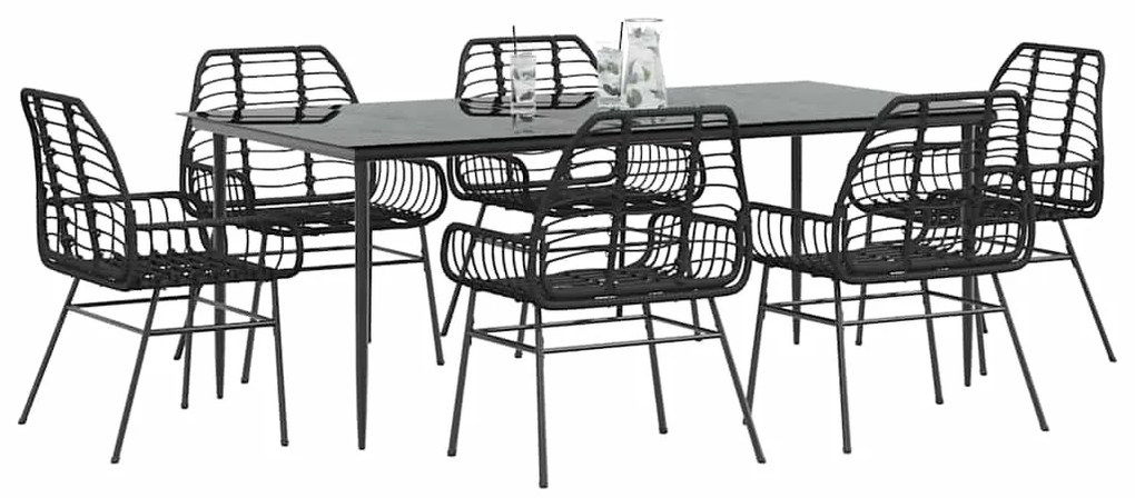 7 részes fekete polyrattan üveg kerti étkezőgarnitúra