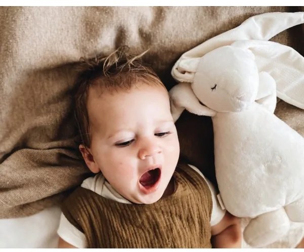 Moonie - Snuggle buddy dallammal és világítással nyuszi 2.0 organic homokos