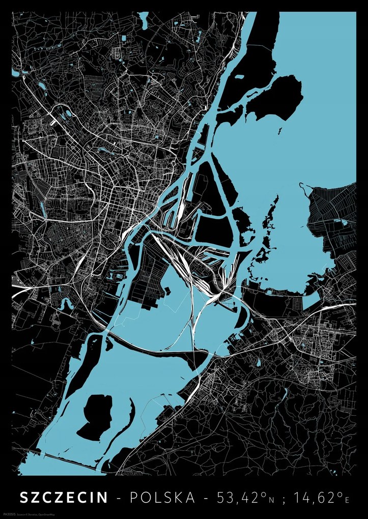 Szczecin Várostérkép poszter A3 29,7x42 cm