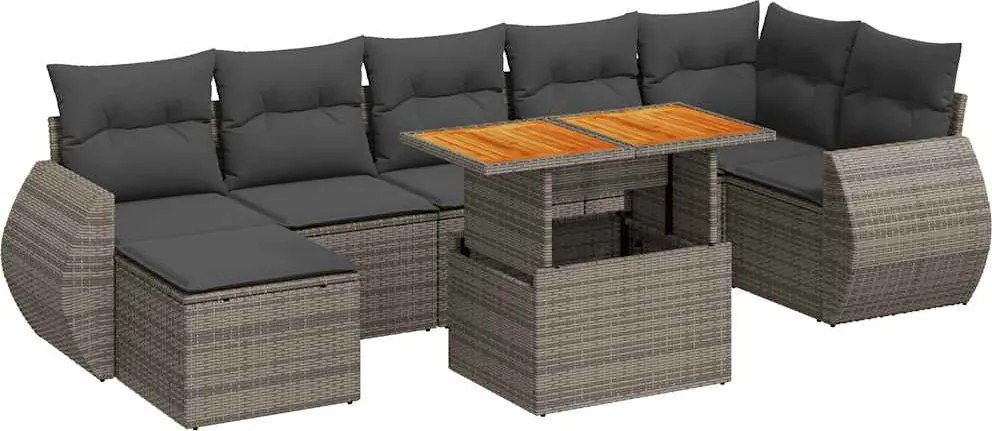 vidaXL 8 részes szürke polyrattan kerti ülőgarnitúra párnákkal
