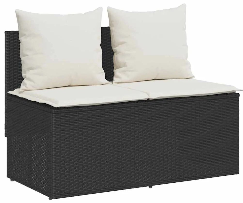 3 részes fekete polyrattan kerti étkezőgarnitúra párnákkal