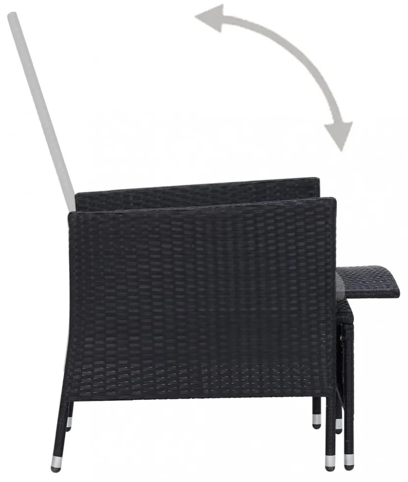 fekete dönthető háttámlás polyrattan kerti szék párnákkal