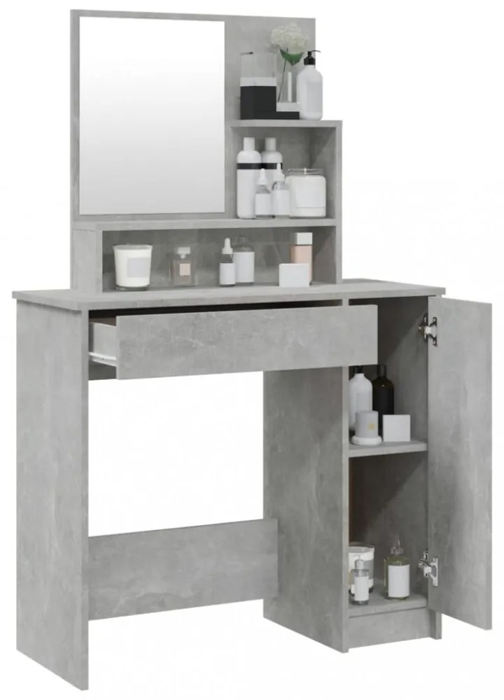 betonszürke fésülködőasztal tükörrel 86,5 x 35 x 136 cm