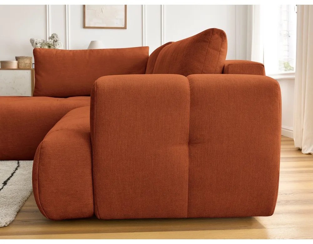 Téglavörös kinyitható-tárolóhelyes sarokkanapé (bal oldali-L alakú) Fuji – Bobochic Paris