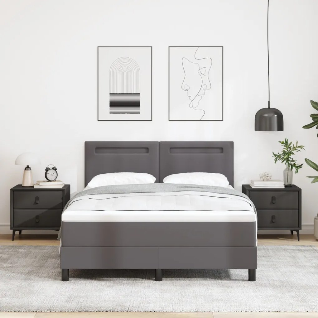 Boxspring ágy matraccal Szürke 140x190 cm Műbőr