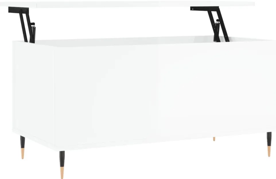 Magasfényű fehér szerelt fa dohányzóasztal 90x44,5x45 cm