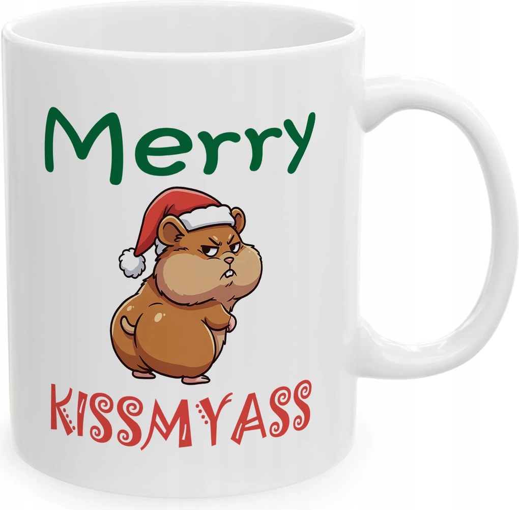 Karácsonyi nyomott mintás bögre Merry Kiss My Ass vicces ajándék karácsonyra