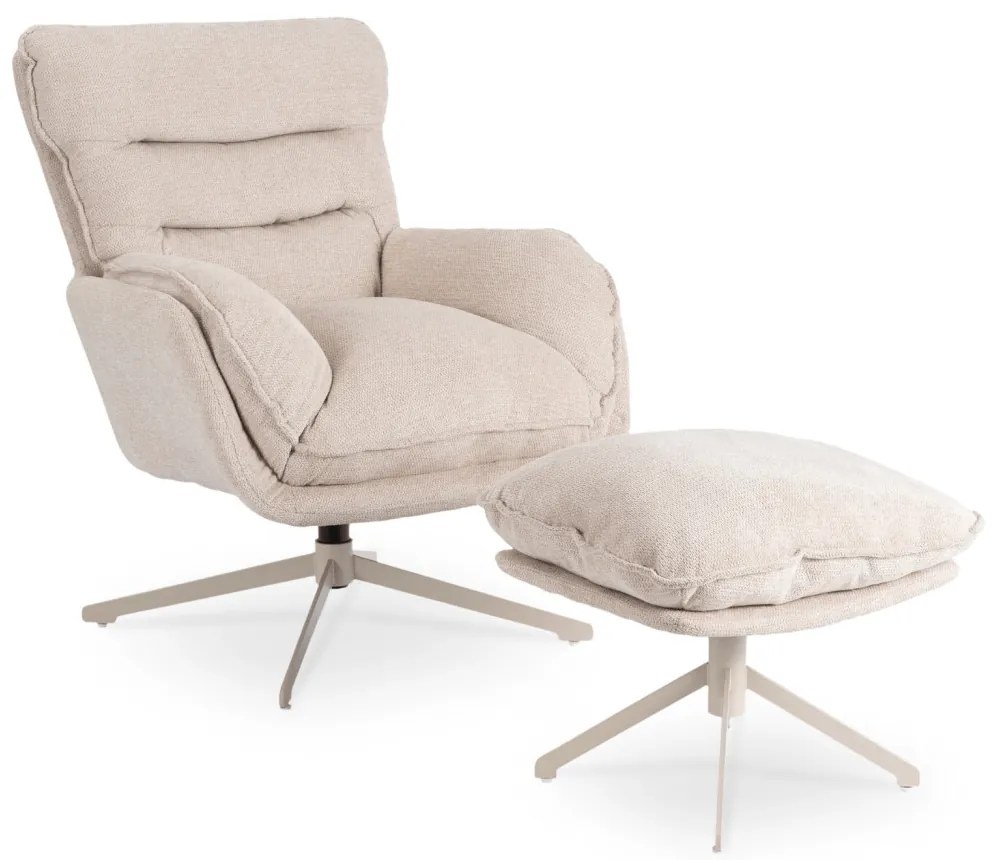 Fotel Wypoczynkowy Obrotowy PASADENA Z Podnóżkiem Kremowy