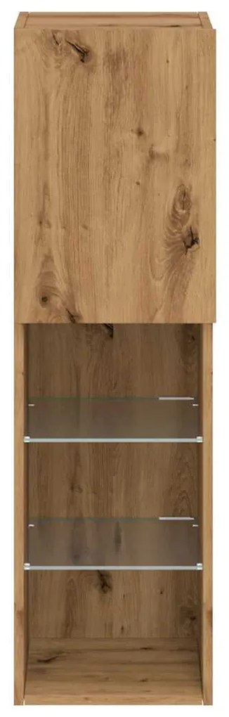 kézműves tölgy színű TV-szekrény LED-lámpákkal 30,5x30x102 cm