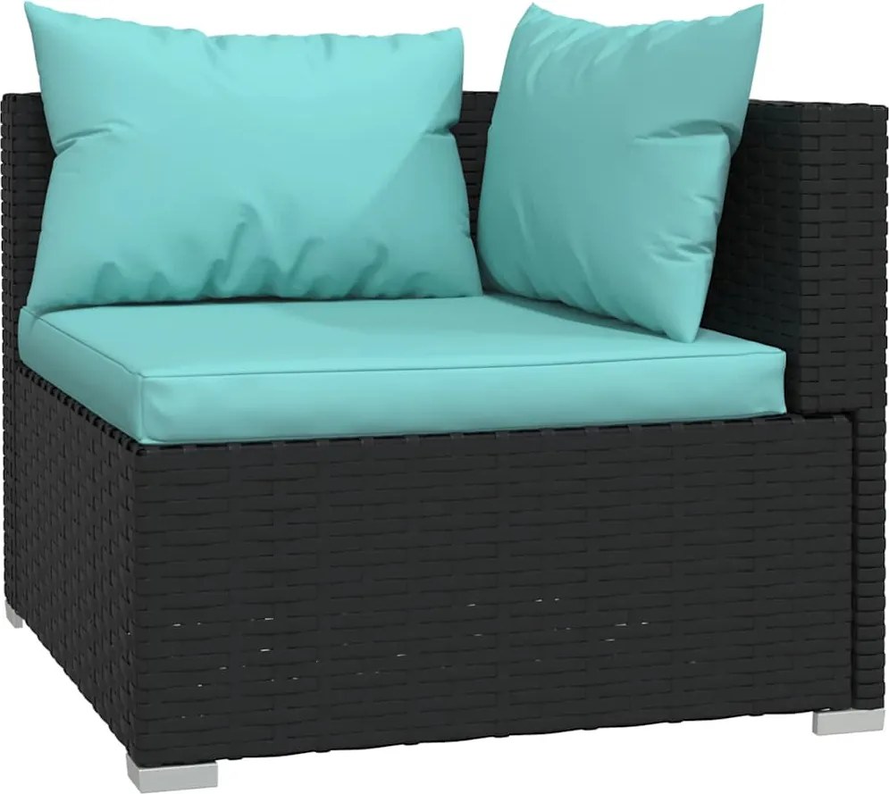 5 részes fekete polyrattan kerti ülőgarnitúra párnákkal