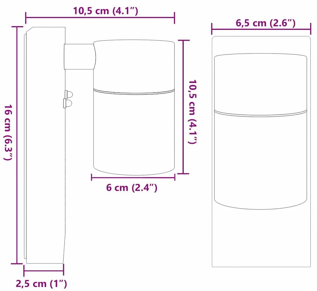 Kültéri Fali Lámpa Fekete 6.5 x 10.5 x 16 cm Rozsdamentes acél