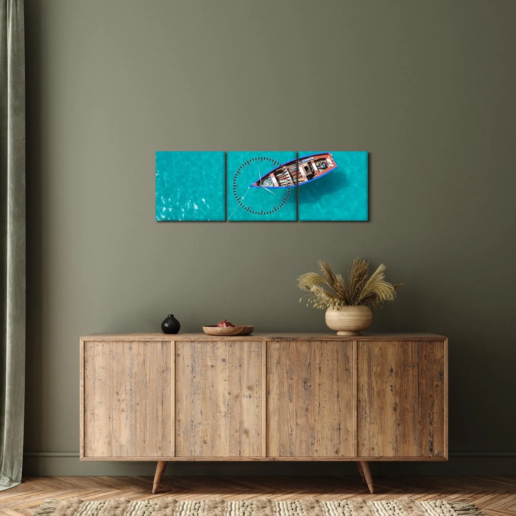 Kép - Hagyományos halászhajó (órával) (90x30 cm)
