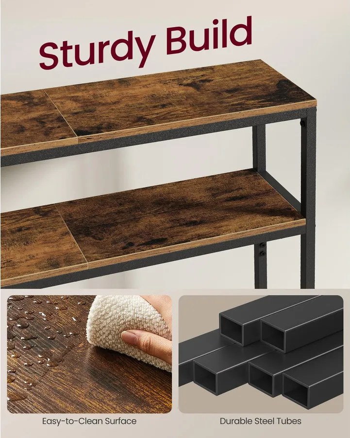 Előszobai konzolasztal, 2 szintes, rusztikus barna és fekete színben