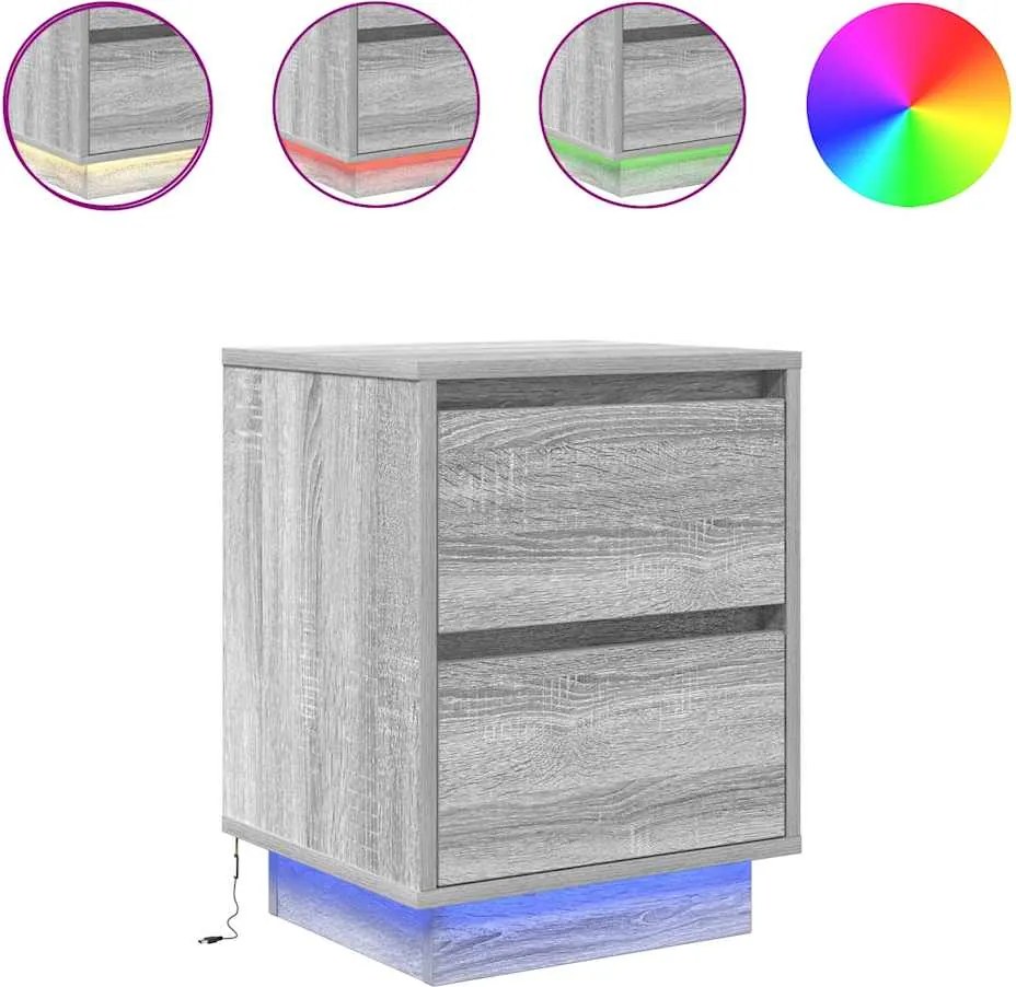 vidaXL 2 db szürke sonoma éjjeliszekrények LED világítással 38x34x50cm