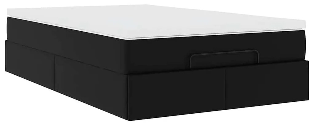 Ottomán ágykeret matraccal Fekete 120x190 cm műbőrrel