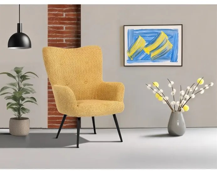 Füles fotel sárga bouclé szövettel. AK-W1206 YEL2