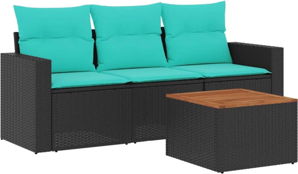 vidaXL 4 részes fekete polyrattan kerti ülőgarnitúra párnával