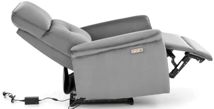 SEMIR szürke karosszék elektromos dönthető funkcióval / USB csatlakozóval