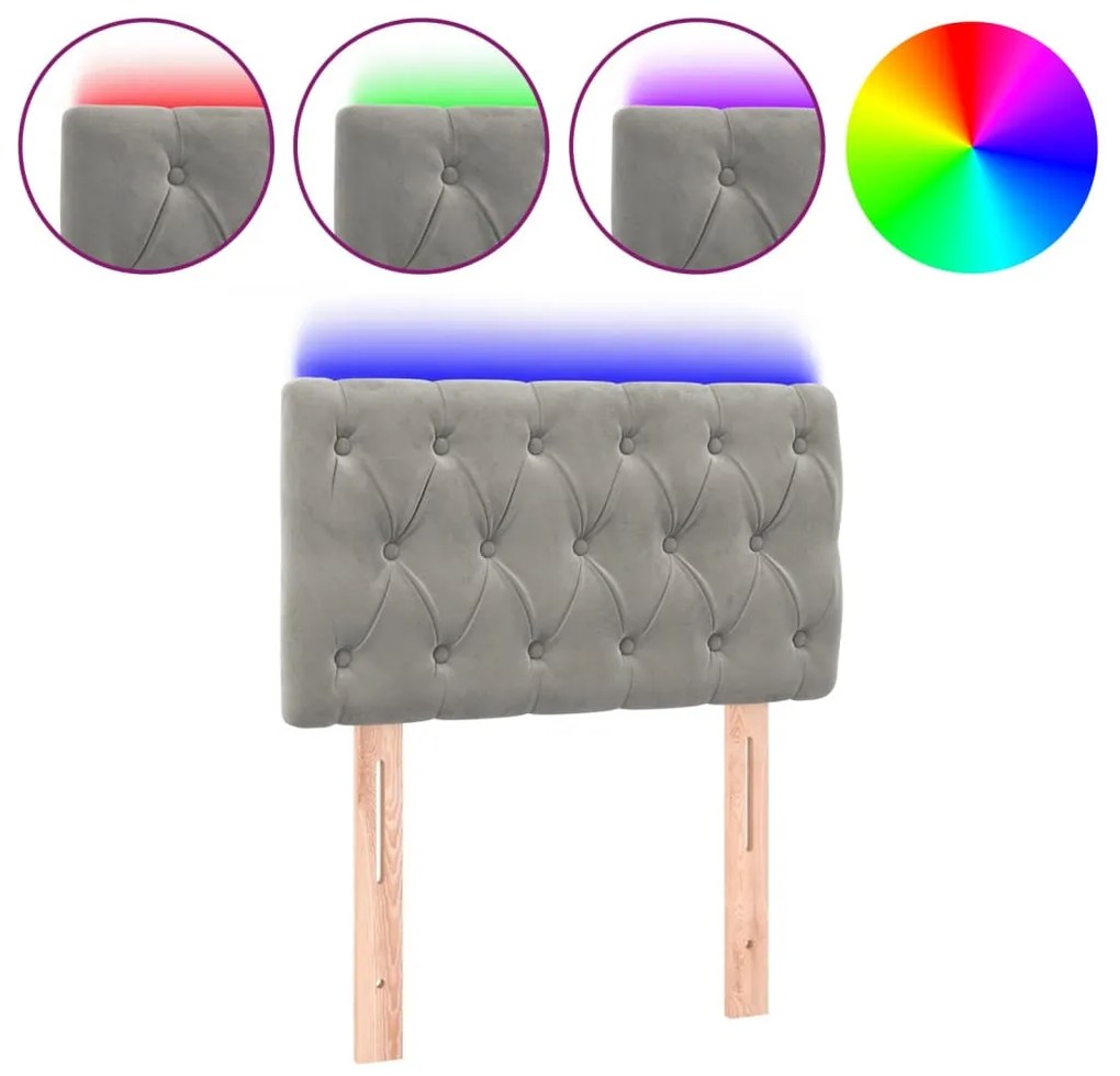 világosszürke bársony LED-es fejtámla 80x7x78/88 cm