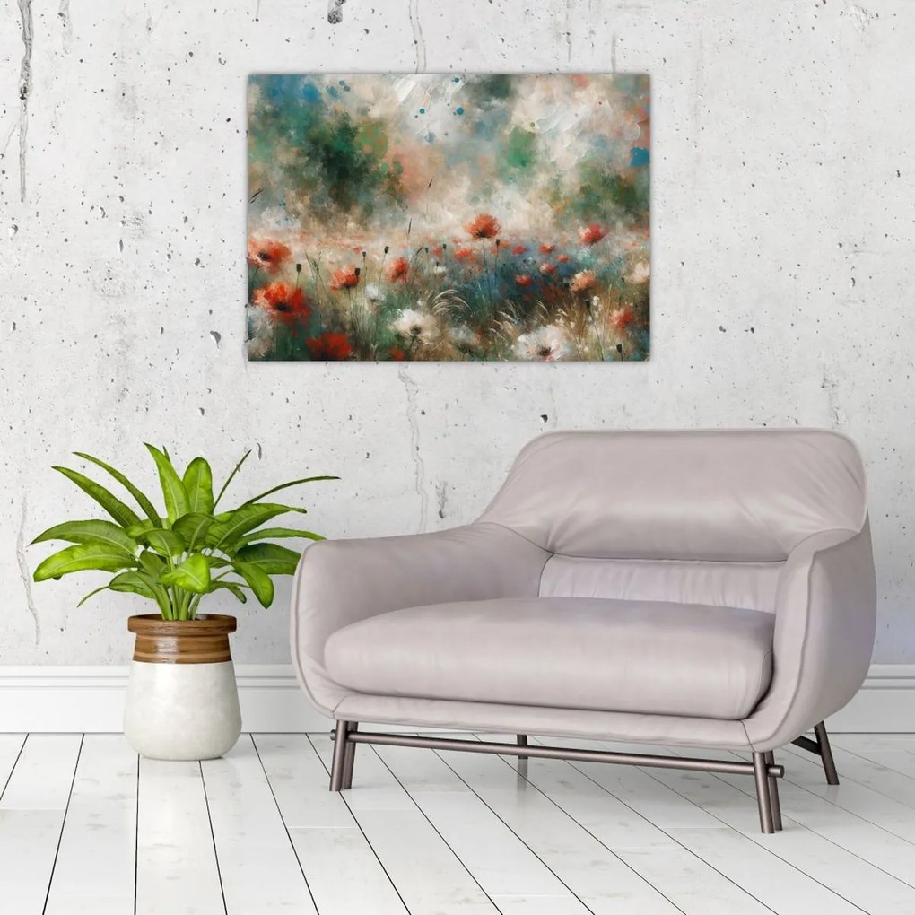 Üveg kép – Pipacsmező absztrakciója (70x50 cm)