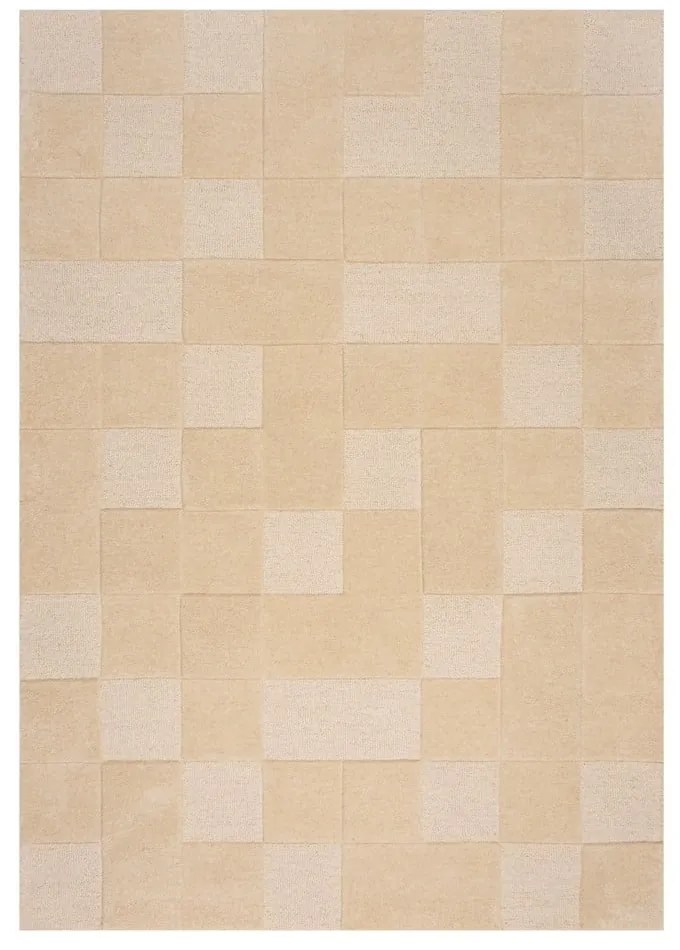 Bézs kézi szövésű gyapjú szőnyeg 300x400 cm Checkerboard – Flair Rugs