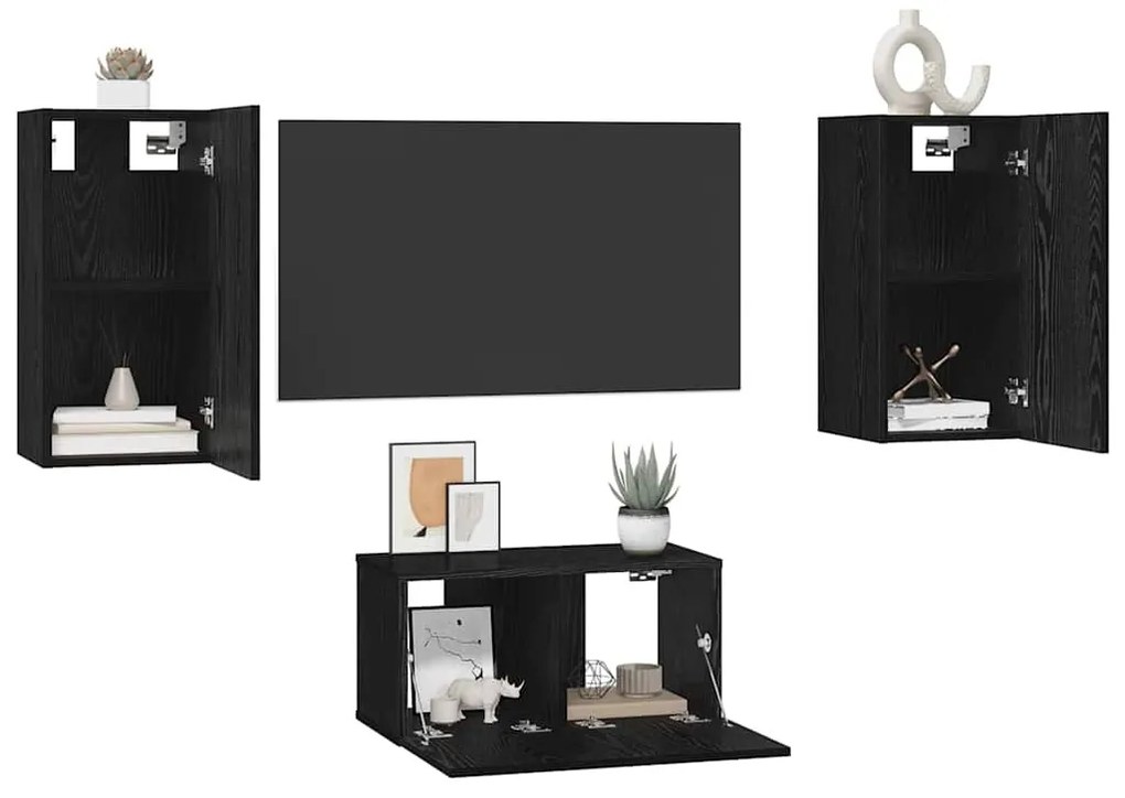 TV szekrény garnitúra 3 pcs Musta tammi 60 x 30 x 30 cm Faanyag