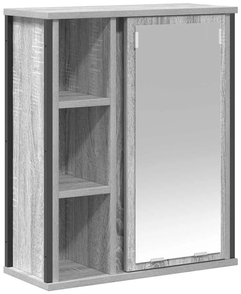 szürke sonoma fürdőszoba fali szekrény tükörrel 50x21x60 cm