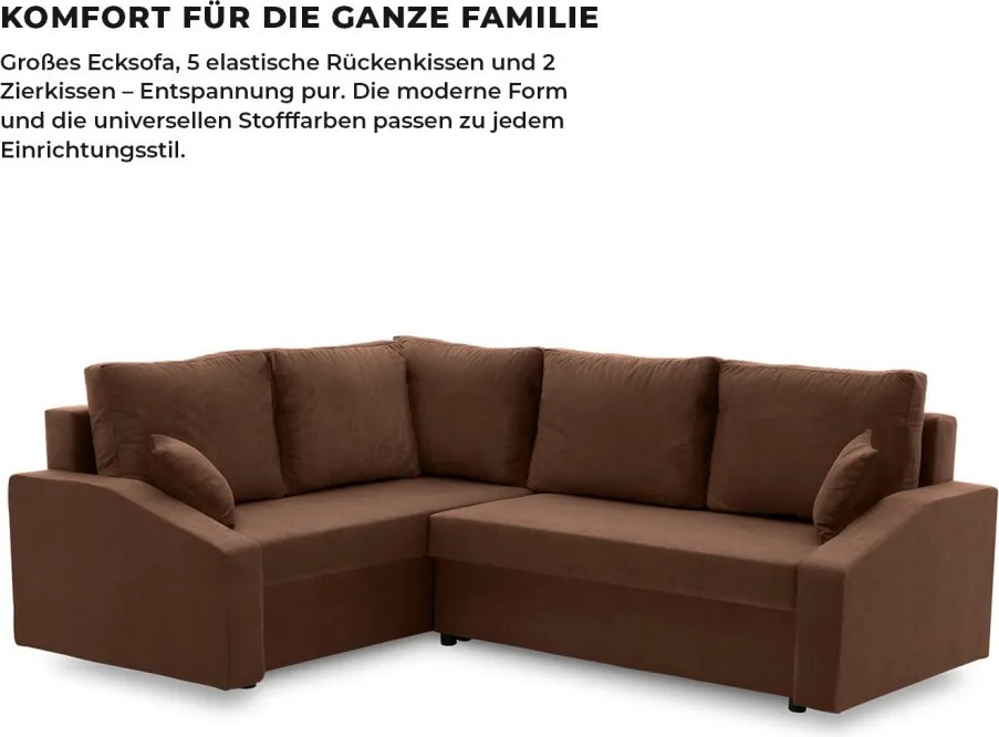 Grande Plus sarokkanapé, baloldali, szövet anyag, barna