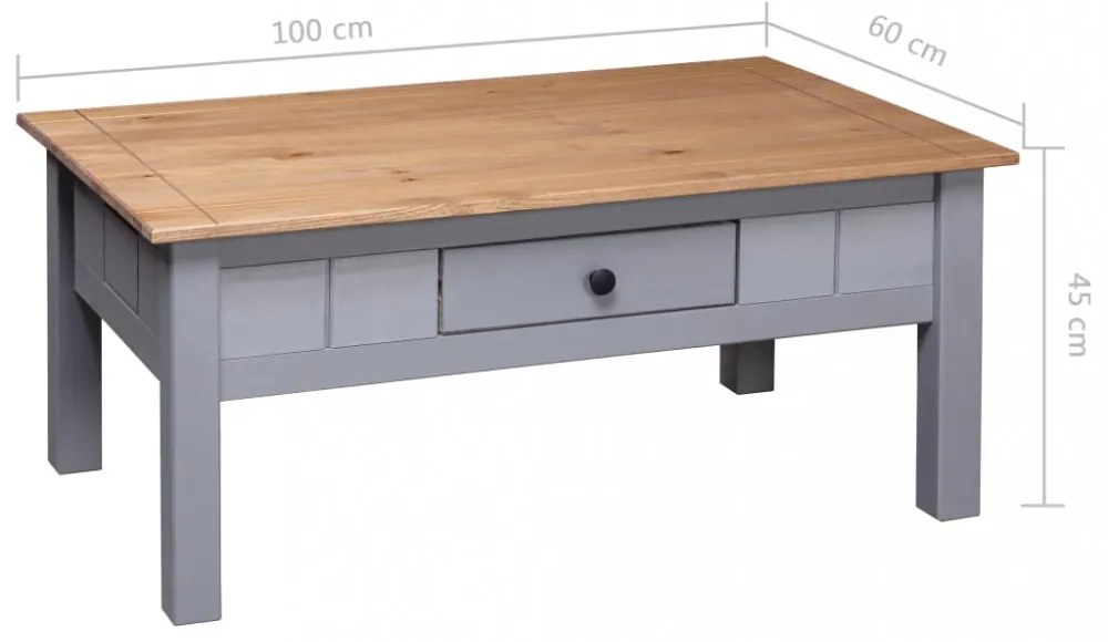 vidaXL szürke tömör fenyőfa panama dohányzóasztal 100 x 60 x 43,5 cm