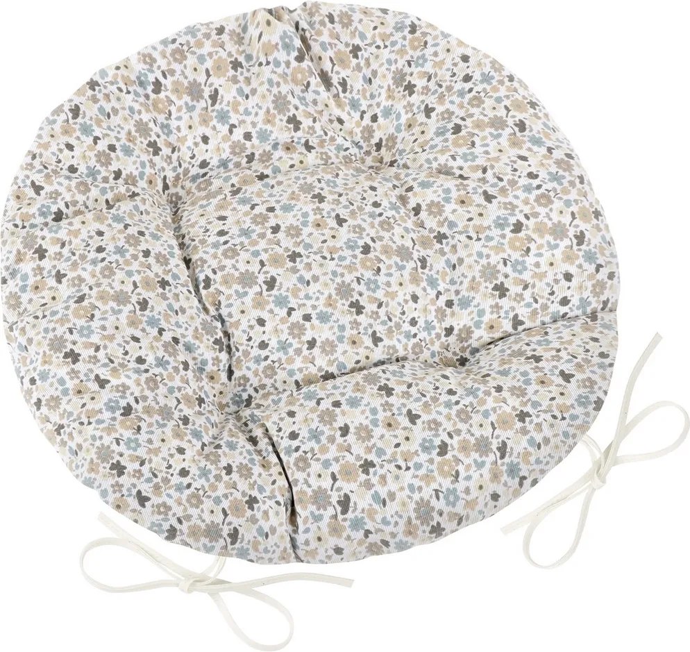 Bellatex EMA Virág kerek steppelt székpárnabézs-kék, 40 cm