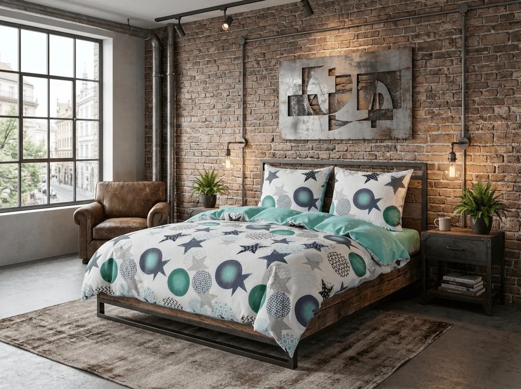 Flanel mikroszálas ágyneműhuzat MINT STARS színes Ágyneműhuzat mérete: 2 db 70 x 90 cm | 200 x 220 cm