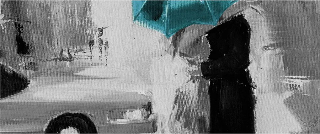 Kép - Szerelmes pár esernyővel, kék (120x50 cm)