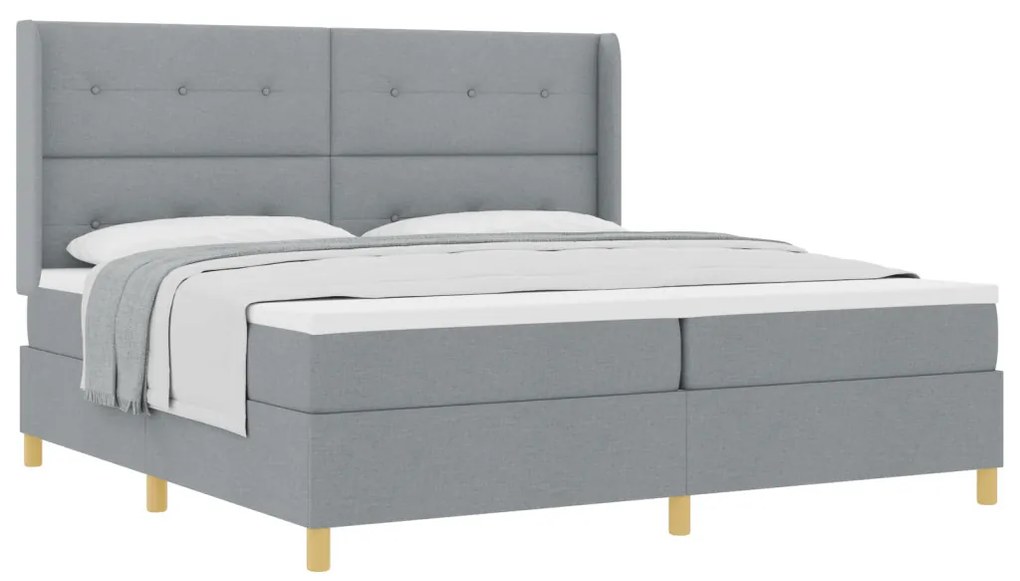 Boxspring Ágy Mattal Világosszürke 200x200 cm Textil