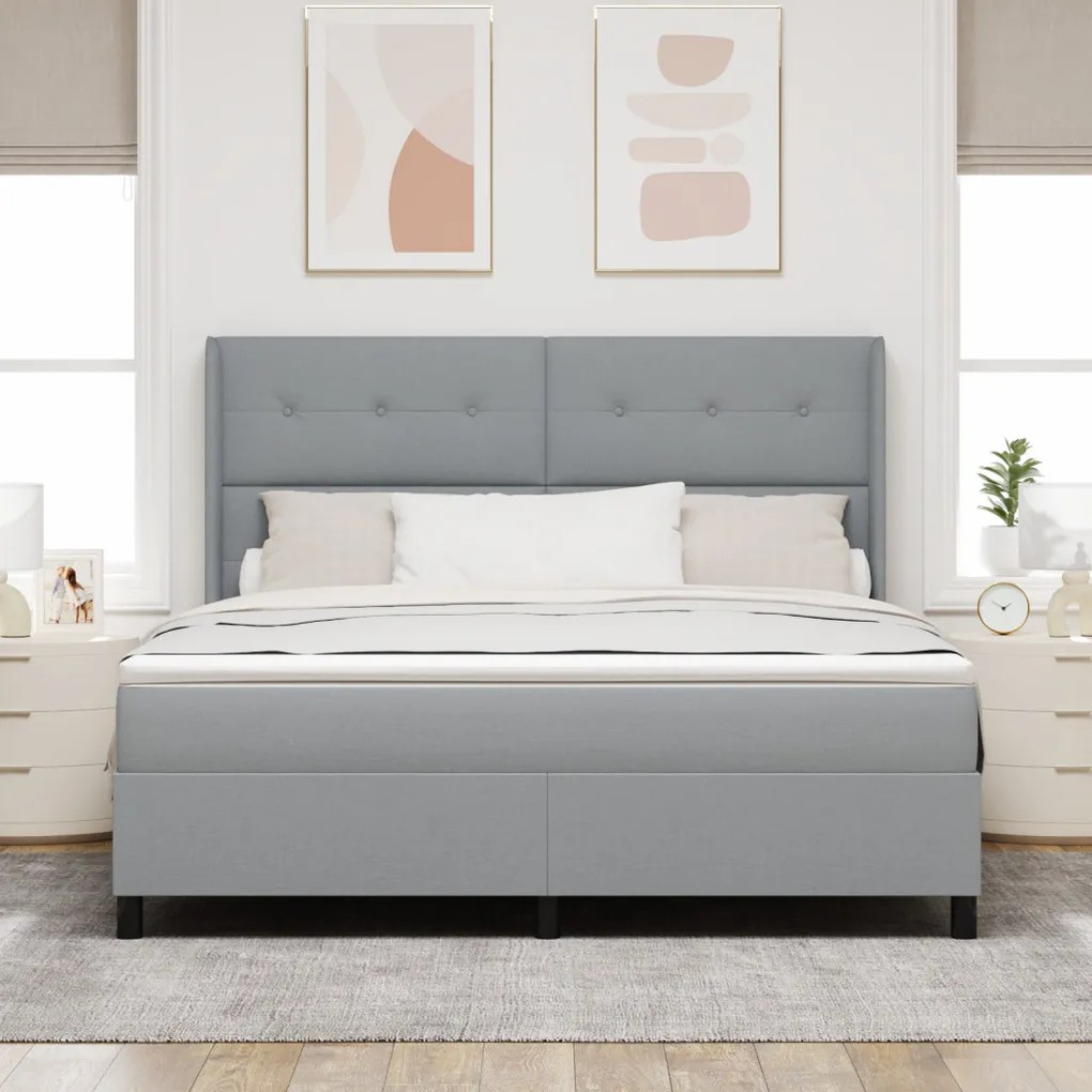 Boxspring Ágy Matraceval Világosszürke 180x200 cm Szövet