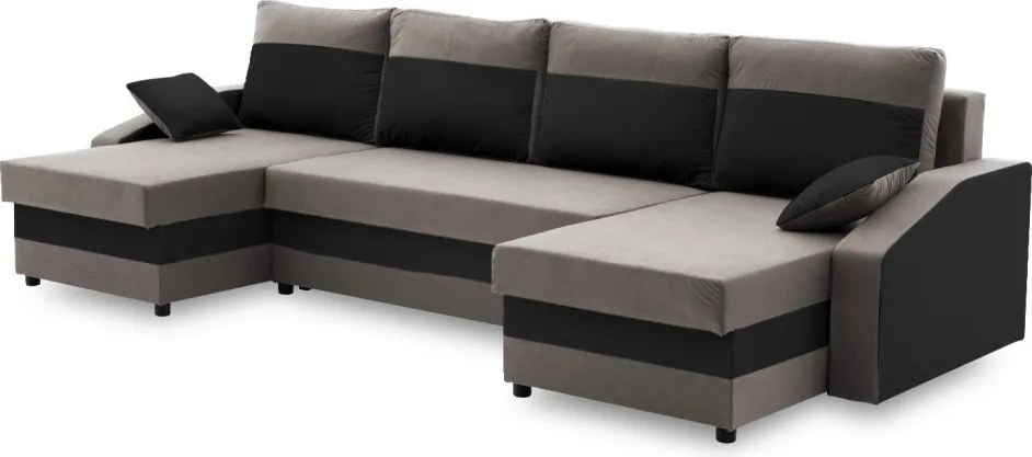 Sparta sarokkanapé, 1 ágyneműtartóval, szövet anyag, univerzális oldal, hab töltet, szürke - fekete