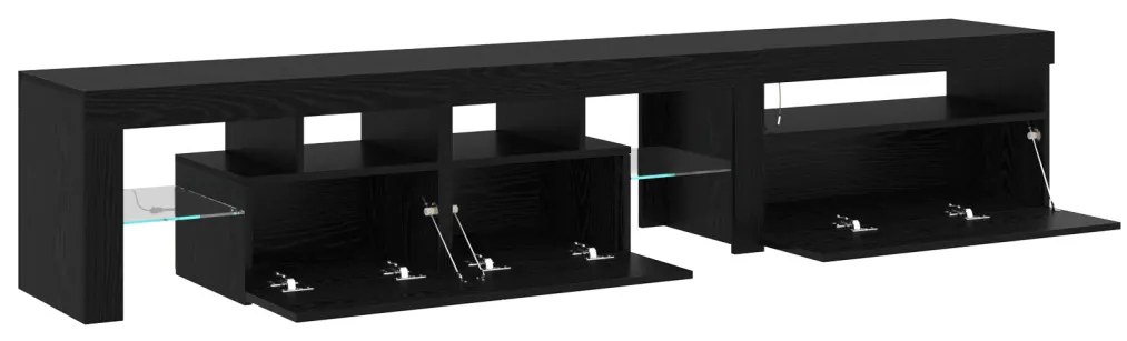 TV Szekrények 2 db LED Fénnyel Fekete Tölgy Mérnöki Fából