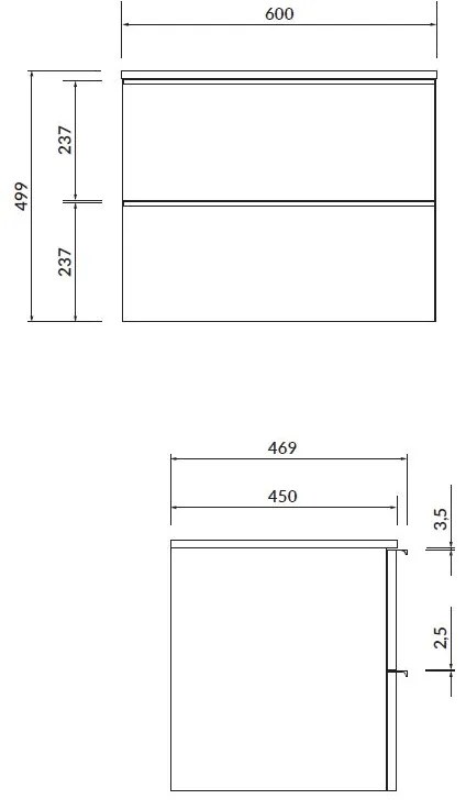 Cersanit - VIRGO akasztós szekrény a mosogató alatt pulttal 60cm, fehér-fekete, S522-019