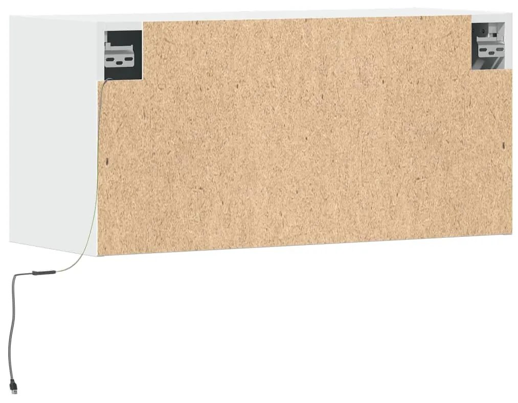 fehér falra szerelhető TV-szekrény LED-lámpákkal 80x31x35 cm