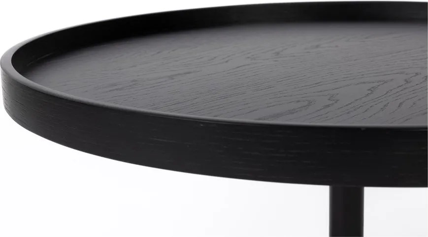 Fekete kerek dohányzóasztal tölgyfa dekoros asztallappal ø 70 cm Yuri L – White Label