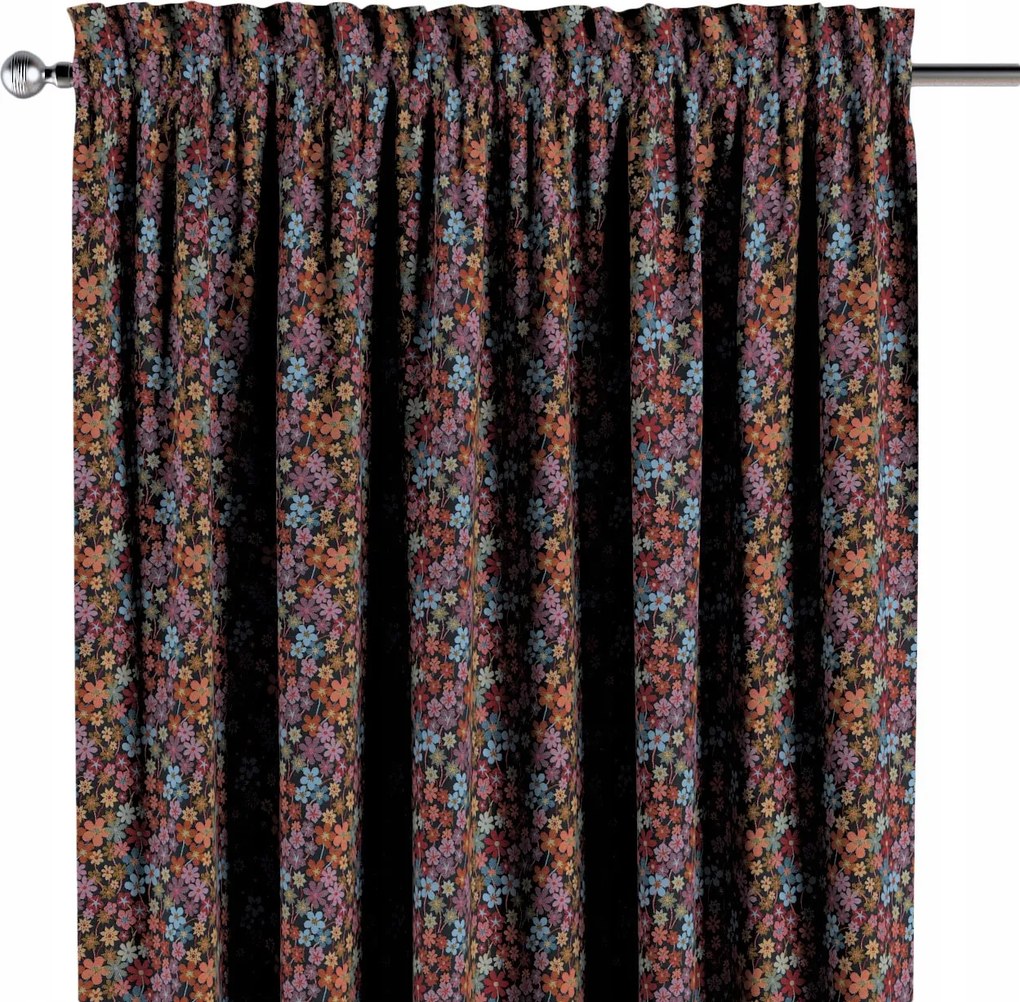 Csatornafüggöny frufruval 1 db 130x260cm fekete alapon színes virágok