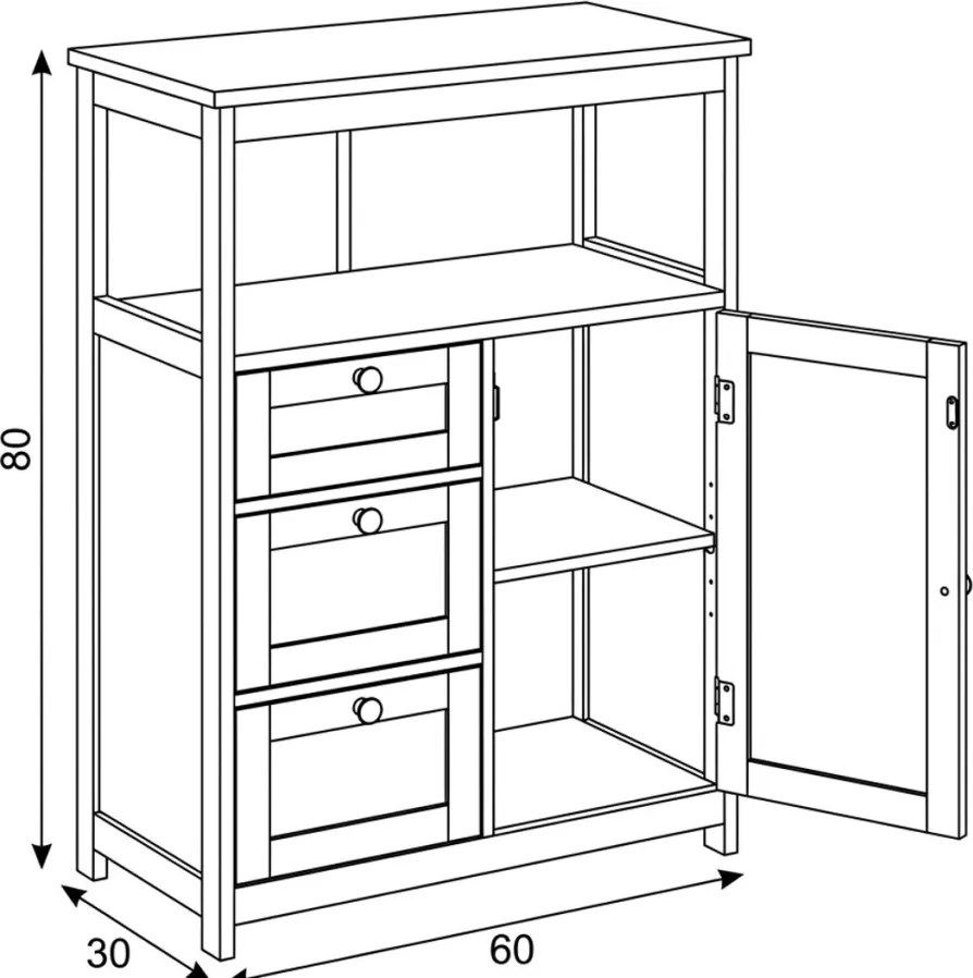 Komoda 60x30x80cm, mdf, bílá, AUK-E1154 WT