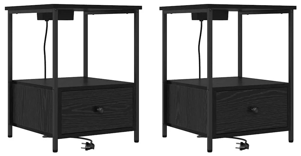 Éjjeliszekrény Töltőállomással 2 pcs Musta tammi Faanyag