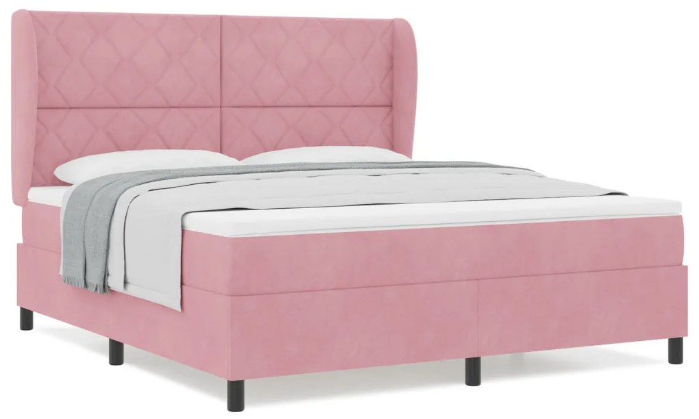 Boxspring Ágy Mattal Rózsaszín 180x200 cm Bársony