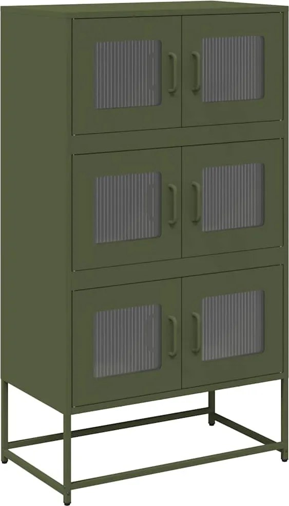 vidaXL Highboard olívazöld 68x39x123 cm Acél