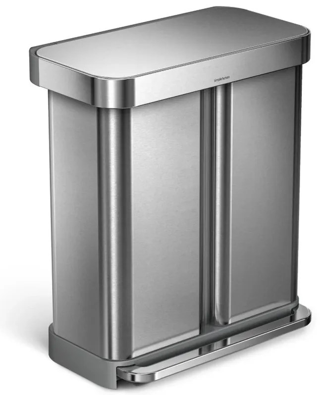 Simplehuman Pedálos szemetes szelektívhulladékgyűjtő, 58 l, csiszolt acél, FPP